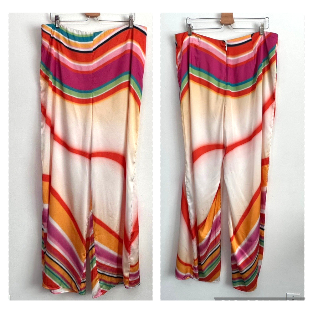 Gabrielle Union Kaya Swirl Print Pants Plus XXL Wide Leg Satin Party Summer NEW‎